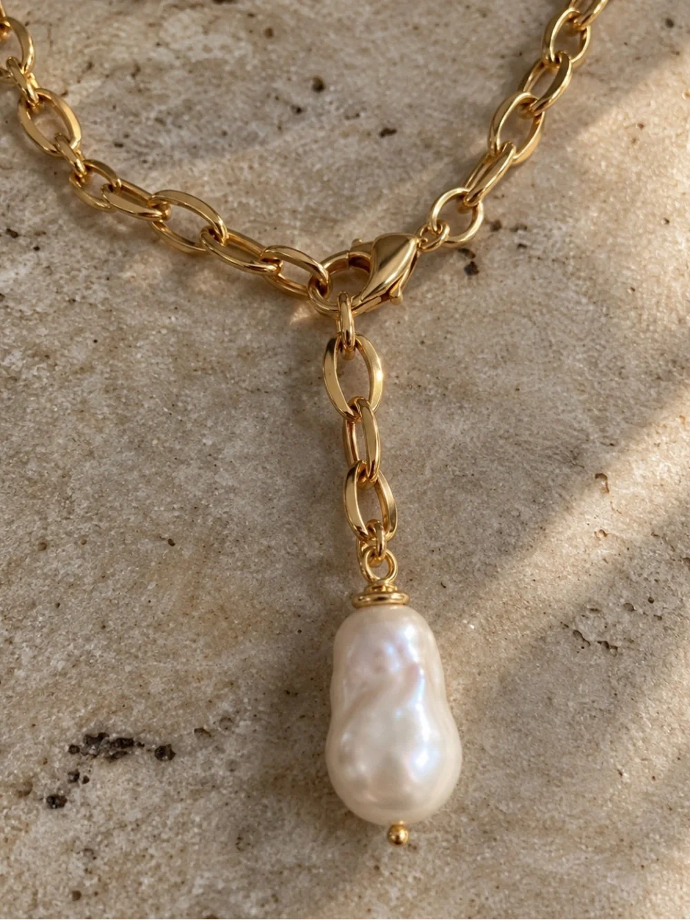 18K Gold Baroque Freshwater Pearl Y Drop Lariat Chain Necklace 20in Genuine PRL